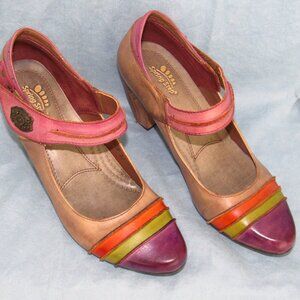 Spring Step “Hulahoop” Multi-colored Leather Mary Janes (EU Size 38; See Note)